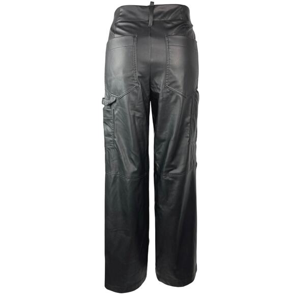 Zara Women's Black Faux Vegan Leather Straight Wide Leg High Waist Pants Size XS - Picture 3 of 6